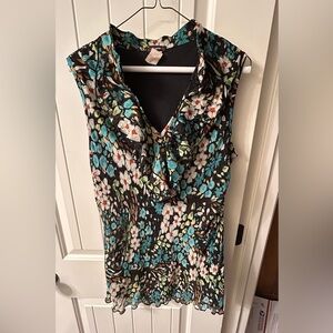 Cocomo Sleeveless Floral Blouse - Black and Teal
